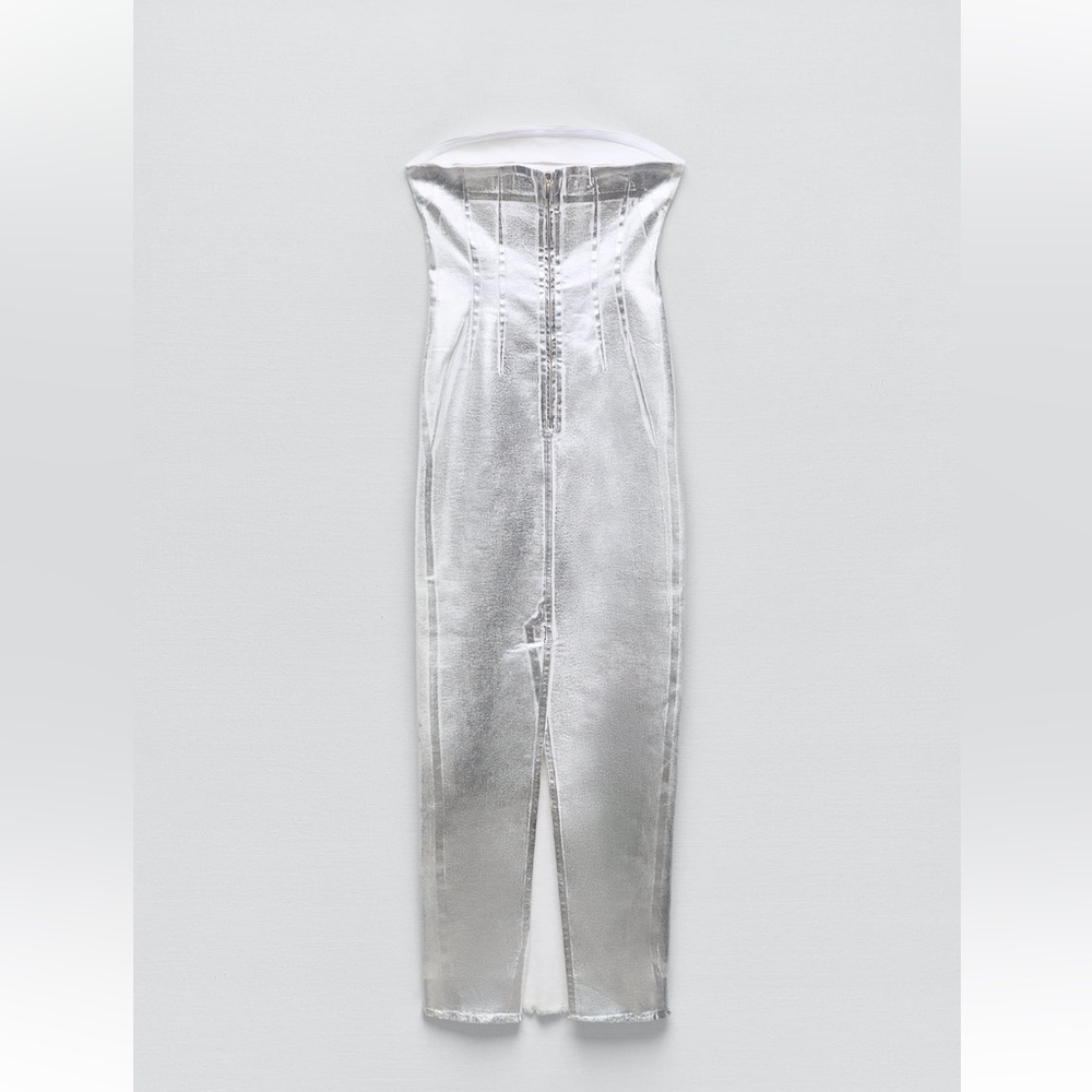 Zara ZW FITTED METALLIC DRESS. Silver. Size XS. New with Tags. - Picture 6 of 8